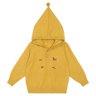 小O爸男婴童 宝宝毛衣尖顶帽冬季2026新款红色新年婴儿冬装拜年服