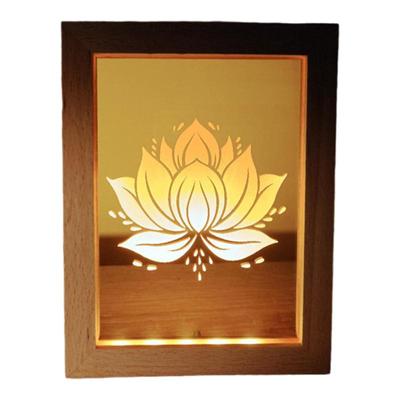 宝莲灯精雕耐用实木USB LED夜灯展灯佛灯七宝莲花灯