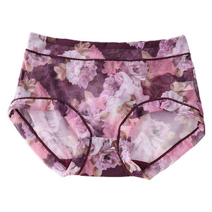 印花网纱性感内裤女夏季薄款莫代尔中腰透明无痕大码女士三角裤头