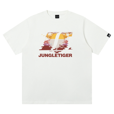 丛林老虎夏季海边风景纯棉T恤男