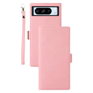 适用谷歌PIXEL 8 pro手机壳翻盖插卡荔枝纹支架6A/7pro保护套皮质手腕带挂绳外壳女性淑女高级磁吸扣全包防摔