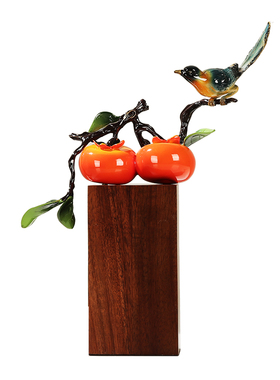 纯铜事事如意摆件柿子喜鹊客厅