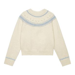 LLANO圆领预克绞花针织费尔岛毛衣北欧复古法式上衣外套女秋冬季