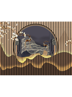 金色麋鹿客厅整张壁画电视背景