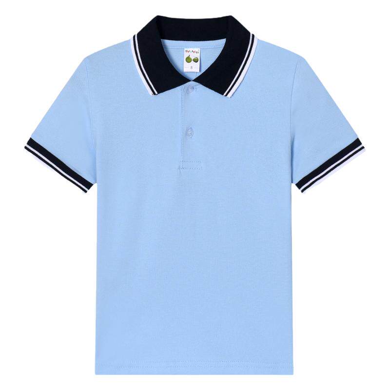 校服短袖中小学生夏季T恤儿童翻领POLO衫男童天蓝色纯棉班服园服