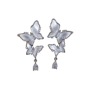 《冰肌玉骨》超仙复古清冷感银白色蝴蝶流苏法式小众耳环耳夹耳饰