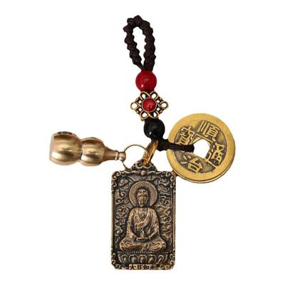 灵机麦玲玲2026马年黄铜十二生肖佛钥匙扣吸金挂件葫芦五帝钱转链