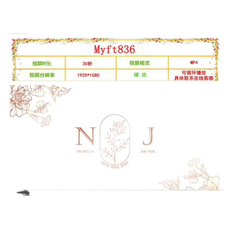白色黑色香槟色婚礼背景设计婚庆LED大屏幕动态背景视频logo定制