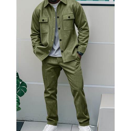 Y 75903 Casual Solid Color Jacket Pants Set 纯色麂皮绒套装