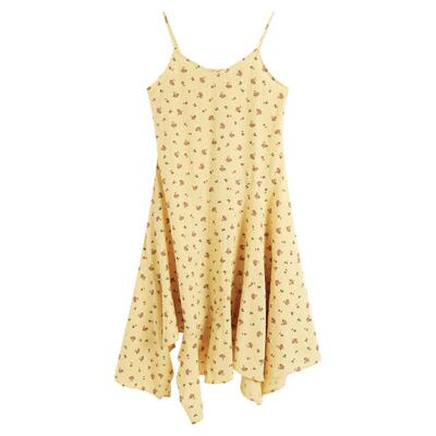 弥古黄色碎花连衣裙高级感不规则吊带裙女夏季设计感海边度假裙子