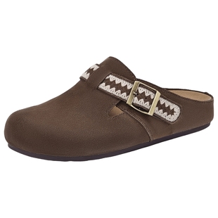 热风平底勃肯鞋女鞋2026年春季新款棕色复古包头拖可外穿休闲鞋子