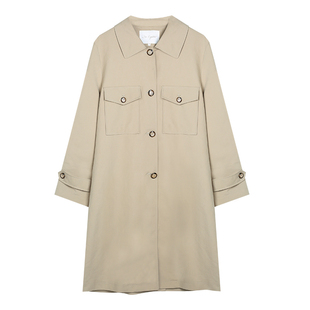 solighter法式小翻领风衣2025春夏新款宽松显瘦休闲中长款外套女