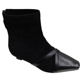 韩系交叉带小方头细跟短靴女2025冬季复古加绒洋气百搭弹力瘦瘦靴