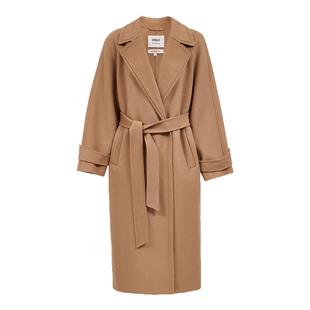 ONLY2025冬季新款100%绵羊毛双面呢翻领后开叉直筒长款毛呢大衣女