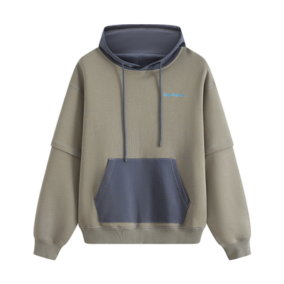 Xuperman假两件撞色连帽卫衣