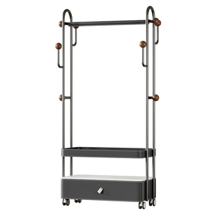 不锈钢落地衣帽架挂衣架一体全身镜穿衣镜带床头柜抽屉收纳可移动