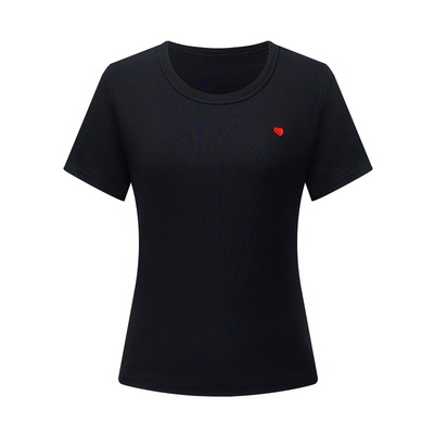 LILY通勤撞色复古新款刺绣短袖