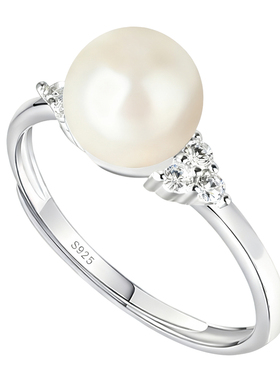 铂银满楼925银戒指空托镶嵌珍珠