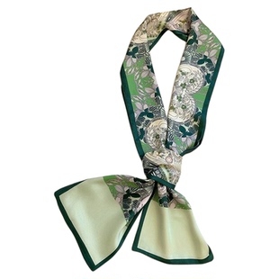 丝巾春秋薄款围脖时尚百搭绿色气质小长条围巾高档韩版夏季小领巾