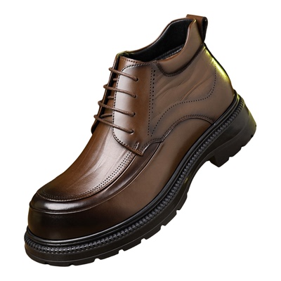 稻草人高帮皮鞋加绒加厚防滑棉鞋