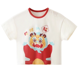 婴儿t恤短袖夏季薄款儿童体恤中国风女宝宝夏装衣服男童红色上衣