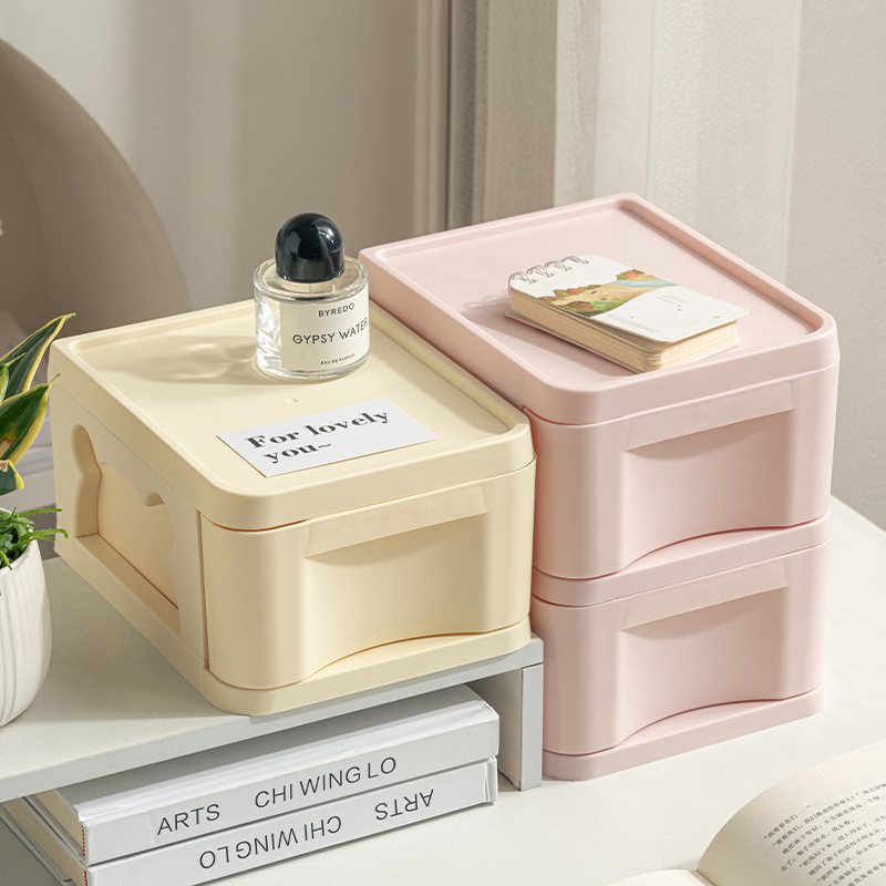 新品 抽屉式文具收纳盒杂物整理神器书桌带盖可爱防尘小置物架