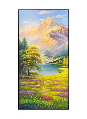 大尺寸湖山鹿静玄关装饰油画入户走廊复刻手绘肌理画书房挂画
