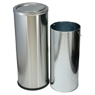 不锈钢垃圾桶翻盖直投酒店商用吸烟缸圆桶时尚简约大号烟灰果皮桶