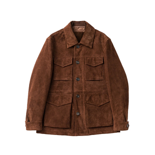 野性与优雅 阿塞拜疆绒面小羊皮 男士白鹅绒猎装真皮皮羽绒外套男