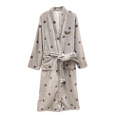 加绒加厚女睡袍珊瑚绒中长款浴袍