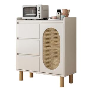 实木餐边柜藤编客厅厨房阳台白色靠墙茶水柜收纳小户型置物柜