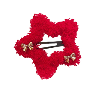 新年红色毛绒星星蝴蝶结发夹女侧边刘海夹子过年头饰碎发bb夹发卡