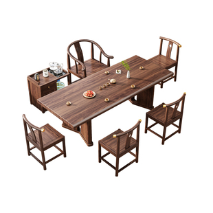 新中式乌金木大板茶桌椅组合一桌五椅家用客厅茶几新款高端泡茶台