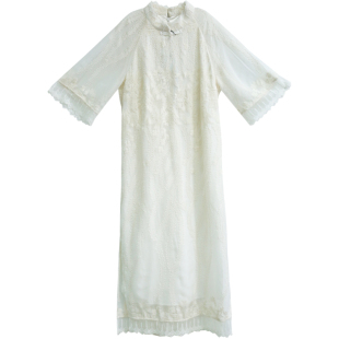 江南范中式白色蕾丝领证旗袍改良版年轻款敬酒服新娘订婚连衣裙夏