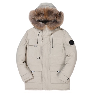 ABLE JEANS 冬季男士中长羽绒服极寒高充绒保暖连帽毛领工装外套