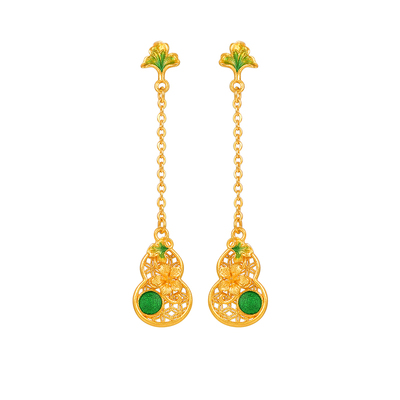 明牌珠宝古法黄金花韵福禄耳饰