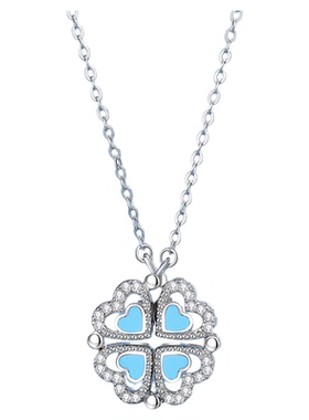 夜光爱心四叶草项链S925银饰品