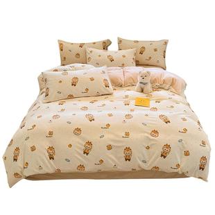 2025新款卡通毛绒四件套灯芯绒被套床单学生宿舍床上用品