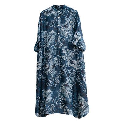 桑蚕丝植物染雕印长衬衫裙袍子