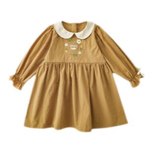 幼悠女童田园风连衣裙2026春秋卡通刺绣宝宝复古宽松上衣裤子套装