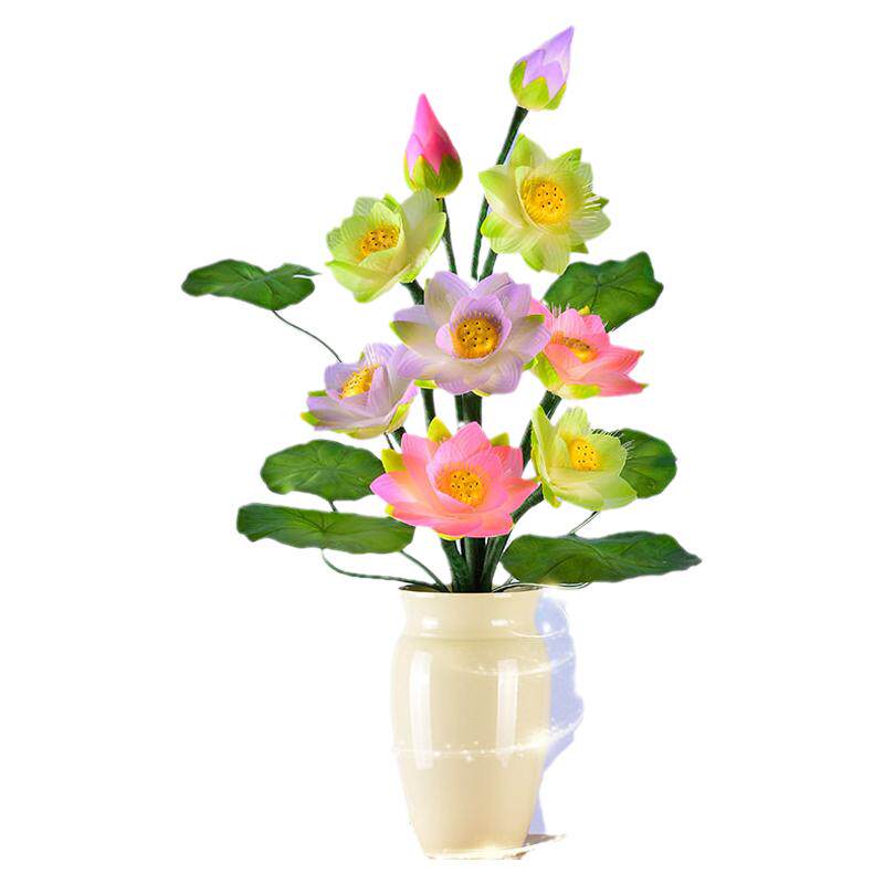 居家花灯盆栽盆景花七彩佛前花灯光纤荷花灯供灯LED莲花灯佛供灯