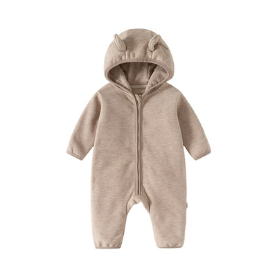 儿童加绒秋冬款毛尼连帽连体衣