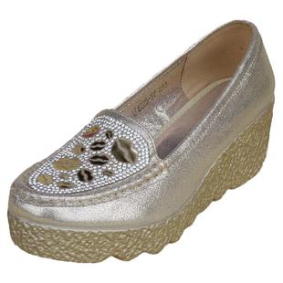 坡跟鞋女春款单鞋时尚百搭浅口水钻高跟鞋松糕厚底中年妈妈鞋柔软