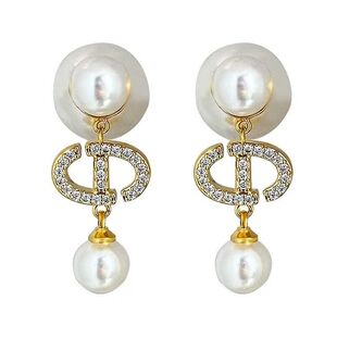 「青芥」韦雪同款爆闪CD字母锆石珍珠流苏耳环轻奢高级感耳饰耳夹