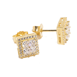 WBJ定制珠宝方形群镶耳钉满镶嵌 耳钉 S925 银镀金 银饰 耳钉