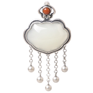 S925银和田玉祥云锁包新中式吊坠女款旗袍压襟服饰银饰民族风项坠