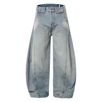 HY711水洗树枝纹理弯刀牛仔裤