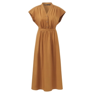 歌莉娅连肩V领连衣裙女夏季纯棉巨好看精致显瘦裙子1C6R4K160