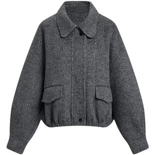 KBNE牦牛绒羊毛灰色双面呢短款外套女2025冬季新款小个子毛呢外套