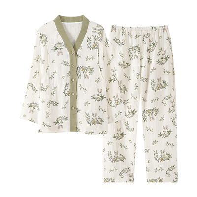 猫人夏季纯棉纱带胸垫月子服